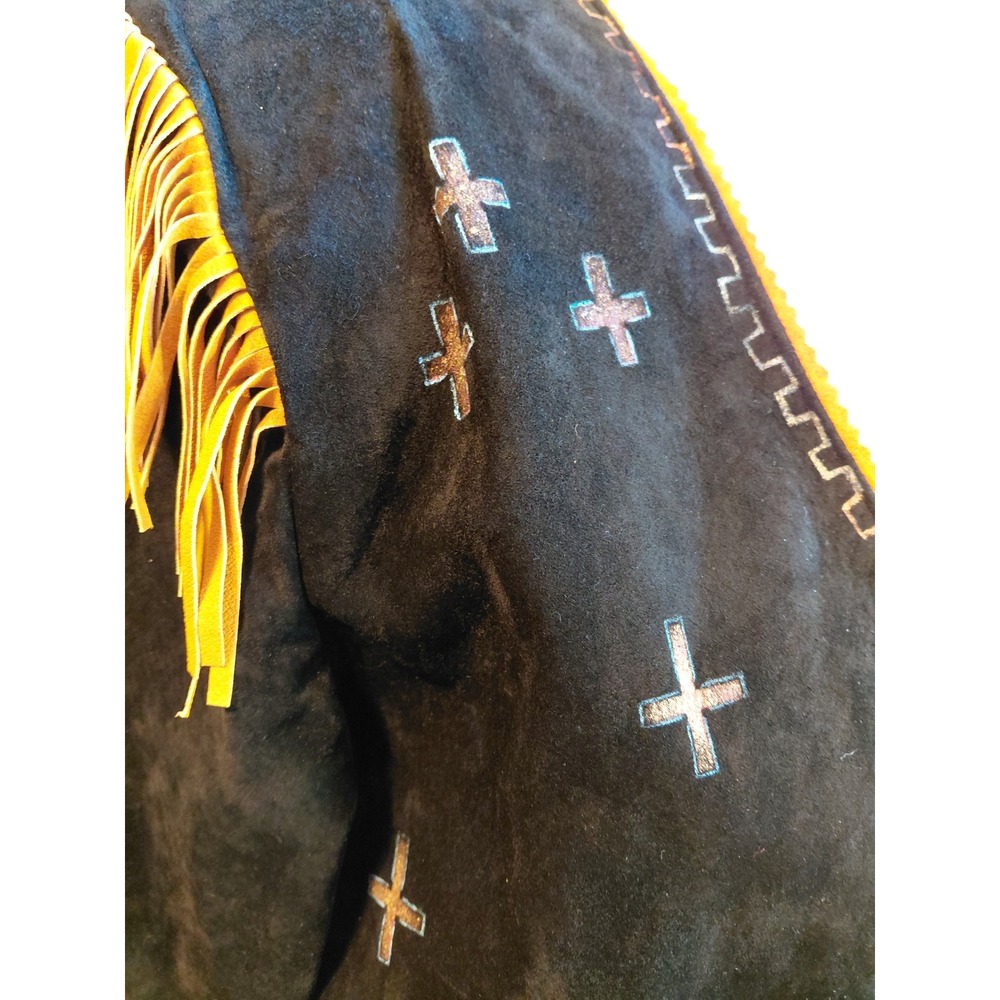 Patricia Wolf Black Suede Hand Painted Horse Fringe Western Jacket Womens Medium - Picture 4 of 15
